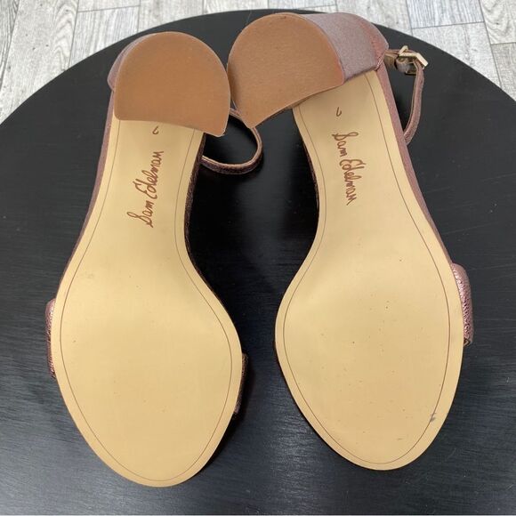 Sam Edelman Yaro Metallic Block Heel Ankle Strap Sandals Copper Pink 7 - Picture 9 of 12
